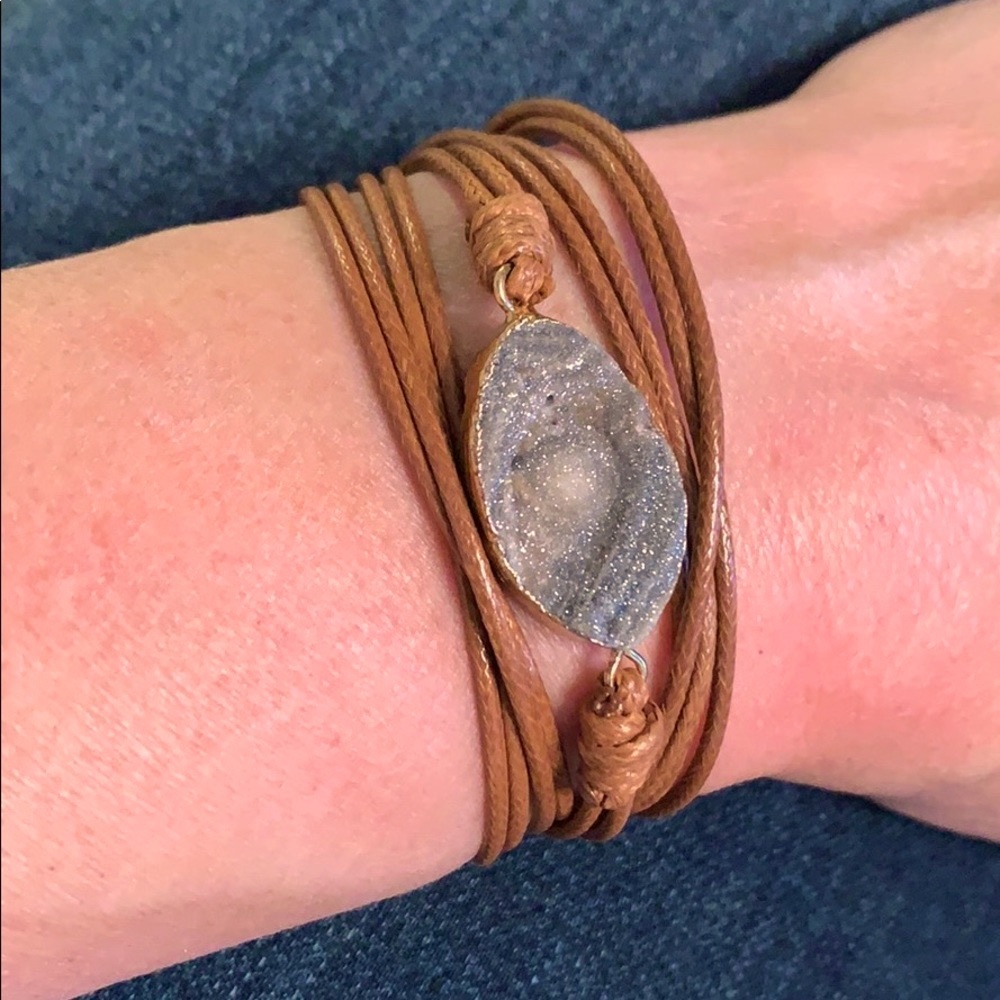 NEW Boho Druzy crystal leather wrap bracelet